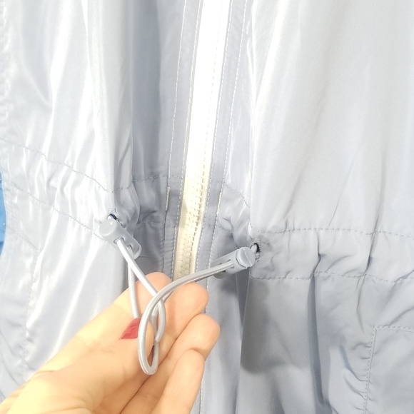 Old Navy Go-H2O Rain Coat Jacket Blue White Mesh Drawstring Hem Waist Mesh NWT - Picture 2 of 8